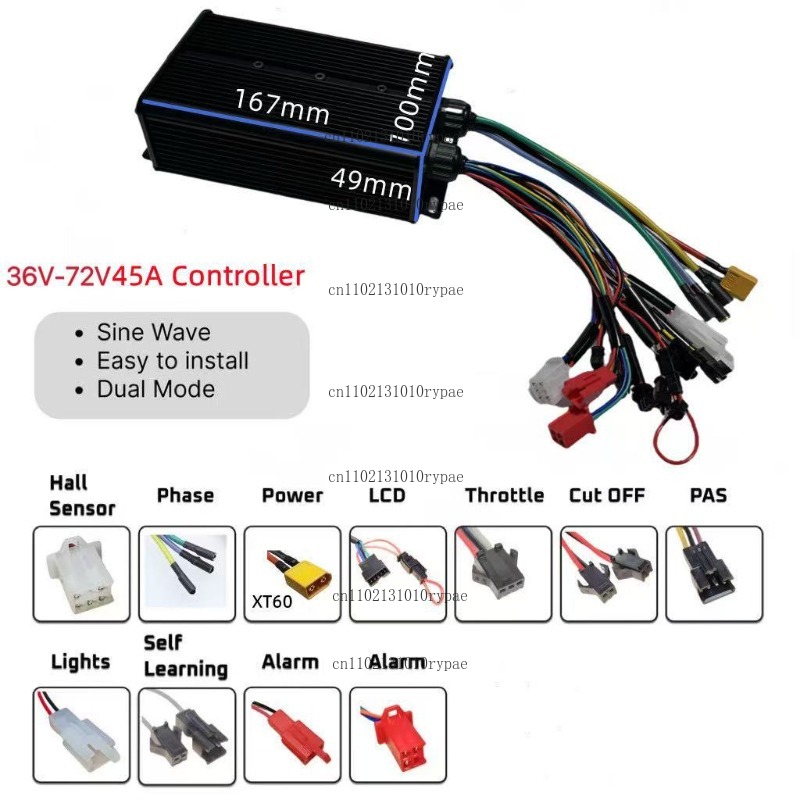 Çift kanallı 36V 48V 52V 60V 7 - 72V 45A Dual Controller incelemesi ve fiyatı