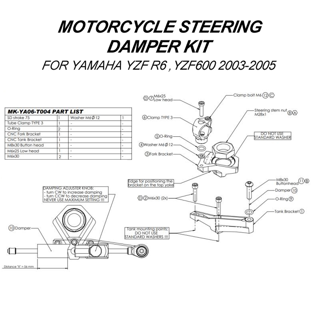 YAMAHA YZF600 R6 2003-2005 içi - Steering Damper Stabilizer Kit Cnc incelemesi ve fiyatı